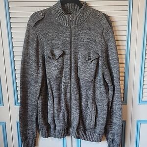 Rock & Republic Men's Heather Gray Knit Military-Style Sweater